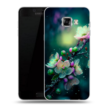 Пластиковый чехол на Samsung Galaxy C7 с принтом Цветы и мрамор