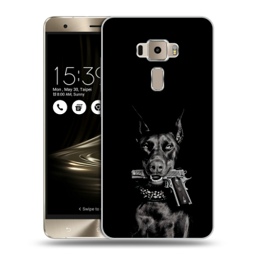 Пластиковый чехол на Asus ZenFone 3 5.5 с принтом Доберман и пистолет