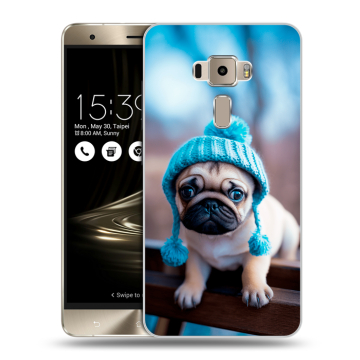 Пластиковый чехол на Asus ZenFone 3 с принтом Мопс в шапке
