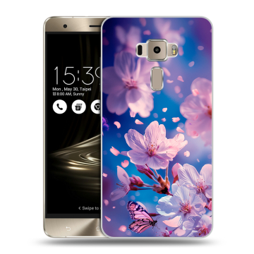 Пластиковый чехол на Asus ZenFone 3 с принтом цветы бабочки Пластиковый чехол на Asus ZenFone 3 с принтом цветы бабочки