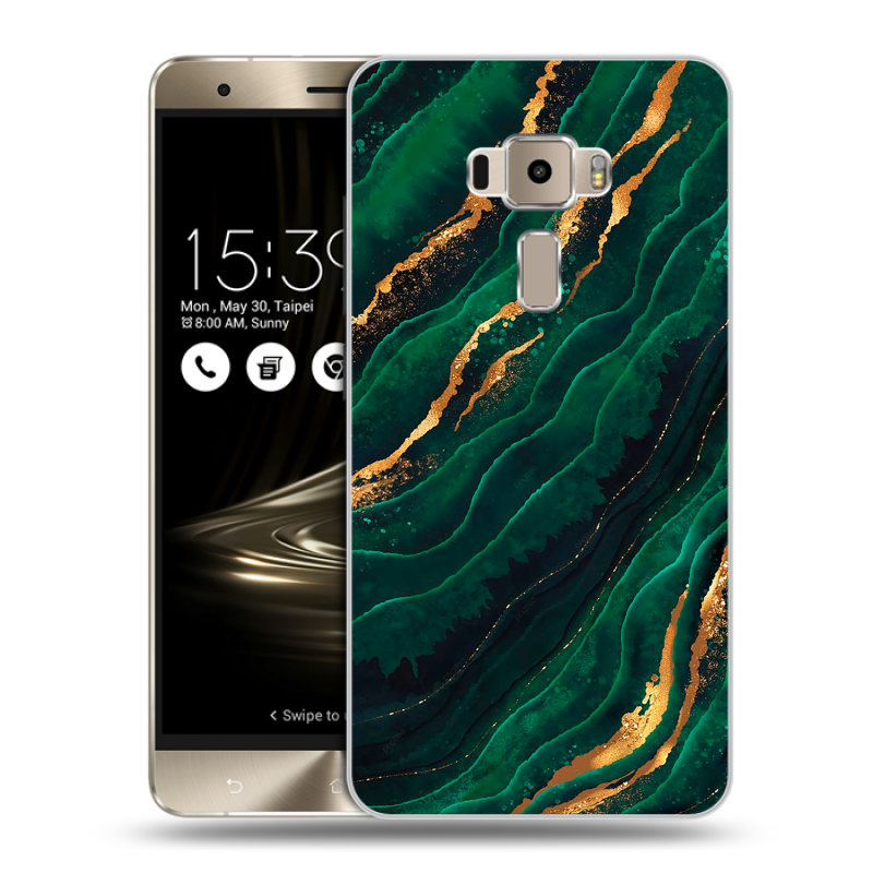 Пластиковый чехол на Asus ZenFone 3 с принтом Мрамор зеленое золото Пластиковый чехол на Asus ZenFone 3 с принтом Мрамор зеленое золото