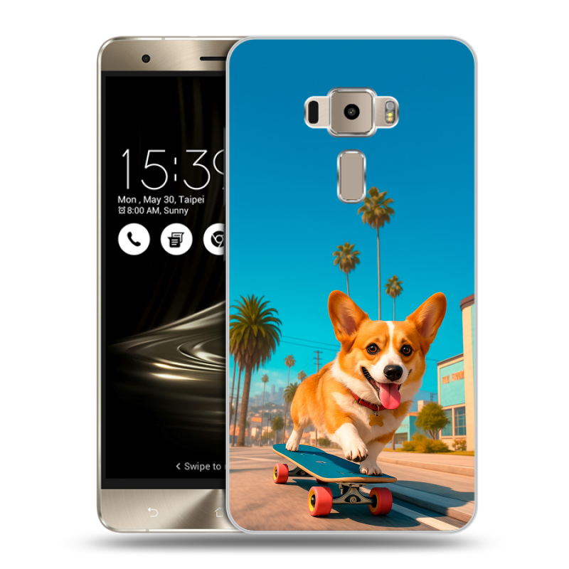 Пластиковый чехол на Asus ZenFone 3 с принтом Корги на скейте Пластиковый чехол на Asus ZenFone 3 с принтом Корги на скейте