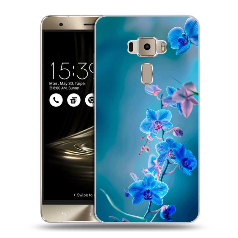 Пластиковый чехол на Asus ZenFone 3 с принтом Голубые цветы Пластиковый чехол на Asus ZenFone 3 с принтом Голубые цветы