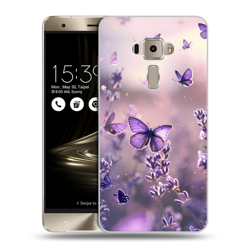 Пластиковый чехол на Asus ZenFone 3 с принтом бабочки и лаванда Пластиковый чехол на Asus ZenFone 3 с принтом бабочки и лаванда