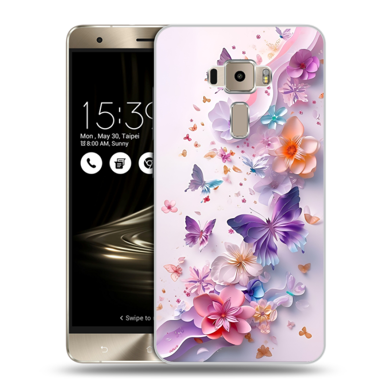 Пластиковый чехол на Asus ZenFone 3 с принтом цветы бабочки Пластиковый чехол на Asus ZenFone 3 с принтом цветы бабочки