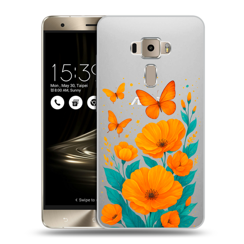 Пластиковый чехол на Asus ZenFone 3 с принтом цветы бабочки Пластиковый чехол на Asus ZenFone 3 с принтом цветы бабочки