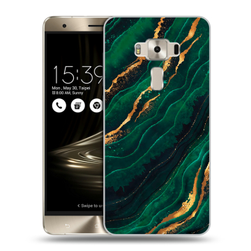 Силиконовый чехол на Asus ZenFone 3 Deluxe с принтом Мрамор зеленое золото