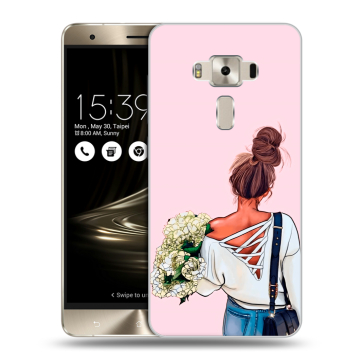 Силиконовый чехол на Asus ZenFone 3 Deluxe с принтом Девушка и букет