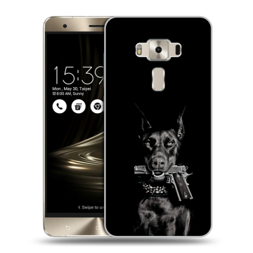 Силиконовый чехол на Asus ZenFone 3 Deluxe с принтом Доберман и пистолет