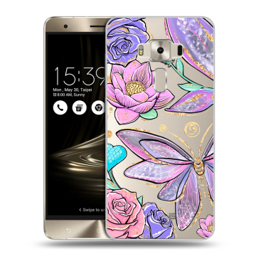 Силиконовый чехол на Asus ZenFone 3 Deluxe с принтом Бабочки и цветы