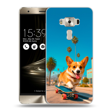 Силиконовый чехол на Asus ZenFone 3 Deluxe с принтом Корги на скейте