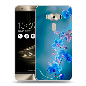 Силиконовый чехол на Asus ZenFone 3 Deluxe с принтом Голубые цветы