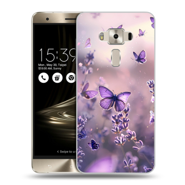Силиконовый чехол на Asus ZenFone 3 Deluxe с принтом бабочки и лаванда