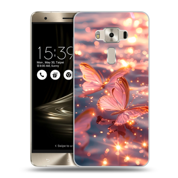 Силиконовый чехол на Asus ZenFone 3 Deluxe с принтом бабочки розовые