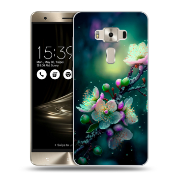 Силиконовый чехол на Asus ZenFone 3 Deluxe с принтом Цветы и мрамор