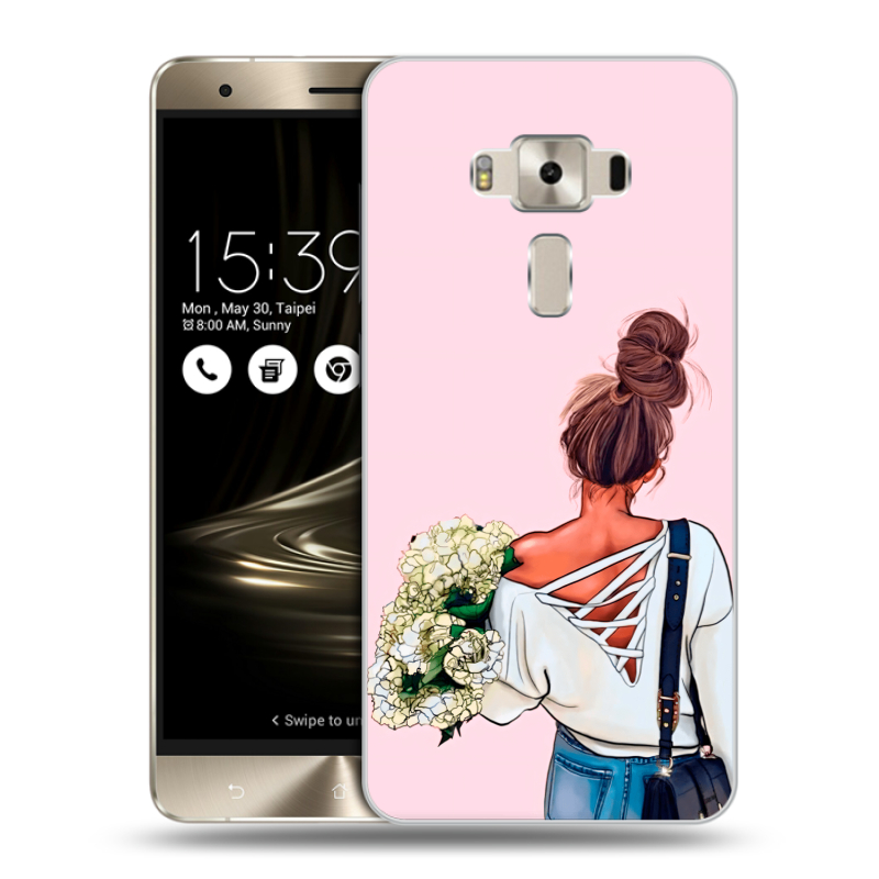 Силиконовый чехол на Asus ZenFone 3 Deluxe с принтом Девушка и букет Силиконовый чехол на Asus ZenFone 3 Deluxe с принтом Девушка и букет