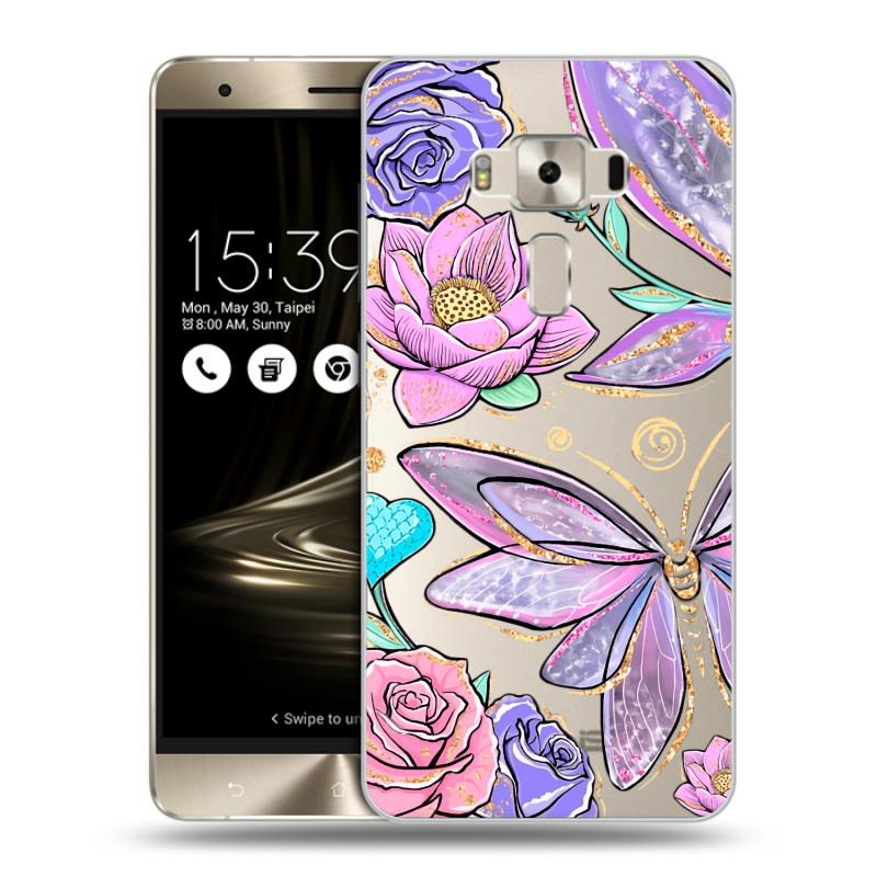 Пластиковый чехол на Asus ZenFone 3 Deluxe с принтом Бабочки и цветы Пластиковый чехол на Asus ZenFone 3 Deluxe с принтом Бабочки и цветы