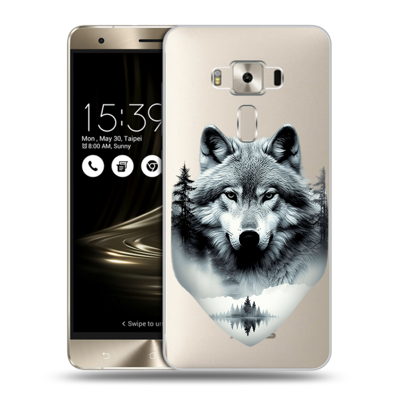 Пластиковый чехол на Asus ZenFone 3 Deluxe с принтом Волк в лесу Пластиковый чехол на Asus ZenFone 3 Deluxe с принтом Волк в лесу