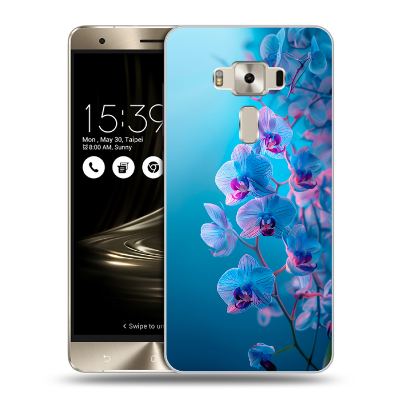 Силиконовый чехол на Asus ZenFone 3 Deluxe с принтом голубые орхидеи Силиконовый чехол на Asus ZenFone 3 Deluxe с принтом голубые орхидеи