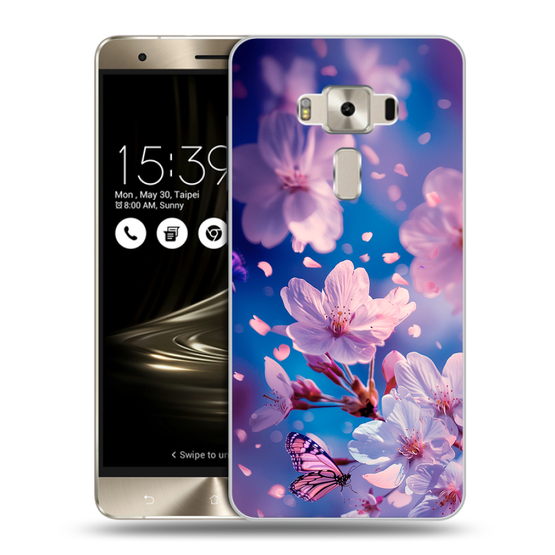 Пластиковый чехол на Asus ZenFone 3 Deluxe с принтом цветы бабочки Пластиковый чехол на Asus ZenFone 3 Deluxe с принтом цветы бабочки