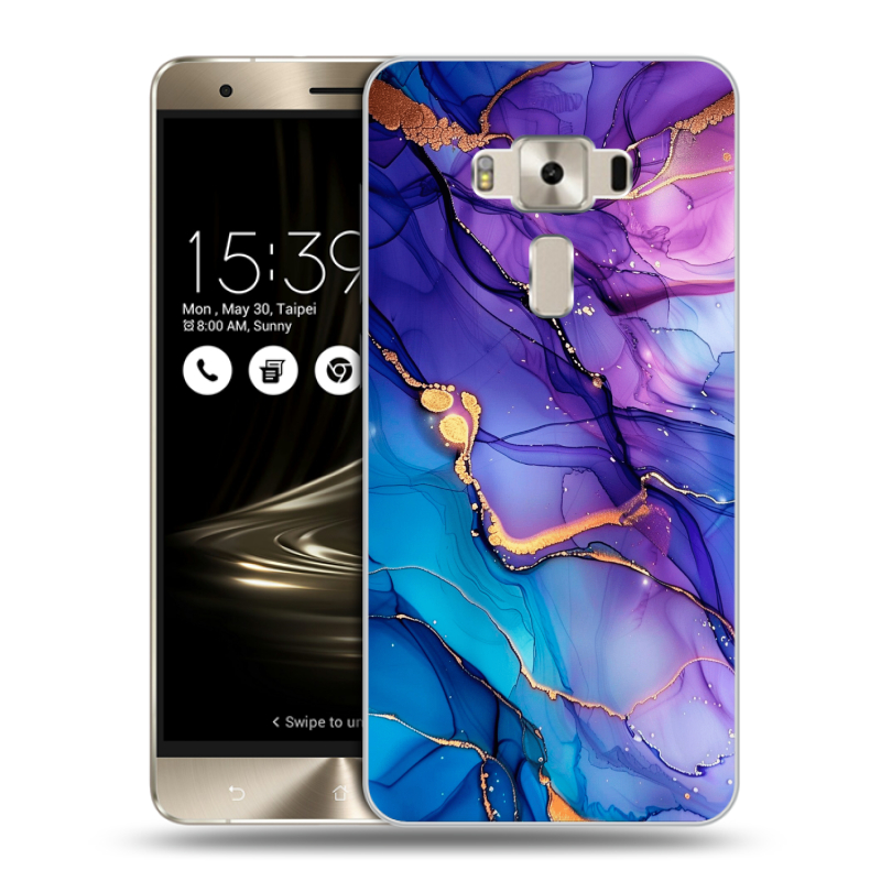 Силиконовый чехол на Asus ZenFone 3 Deluxe с принтом синий мрамор Силиконовый чехол на Asus ZenFone 3 Deluxe с принтом синий мрамор