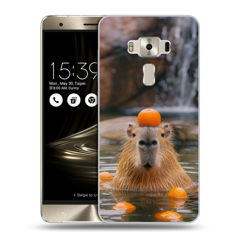 Силиконовый чехол на Asus ZenFone 3 Deluxe с принтом Капибара с апельсином Силиконовый чехол на Asus ZenFone 3 Deluxe с принтом Капибара с апельсином