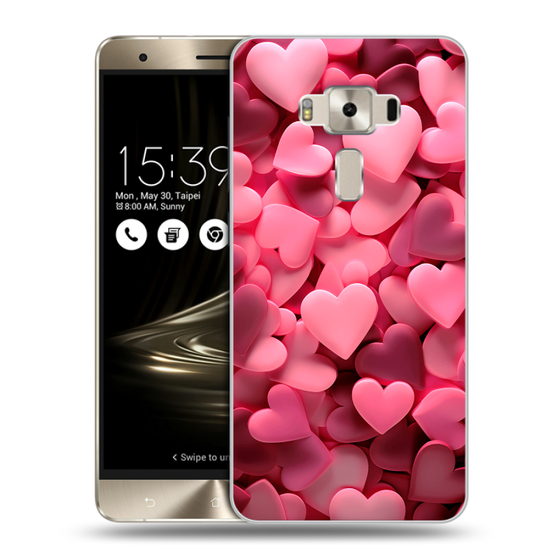 Силиконовый чехол на Asus ZenFone 3 Deluxe с принтом розовые сердечки Силиконовый чехол на Asus ZenFone 3 Deluxe с принтом розовые сердечки