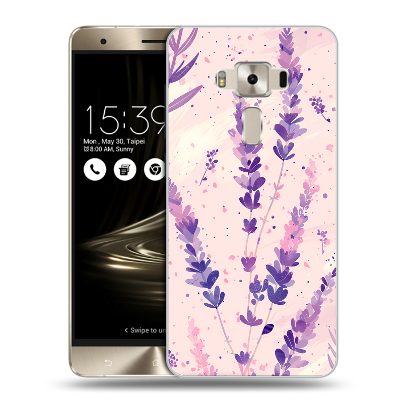 Силиконовый чехол на Asus ZenFone 3 Deluxe с принтом цветы лаванда Силиконовый чехол на Asus ZenFone 3 Deluxe с принтом цветы лаванда