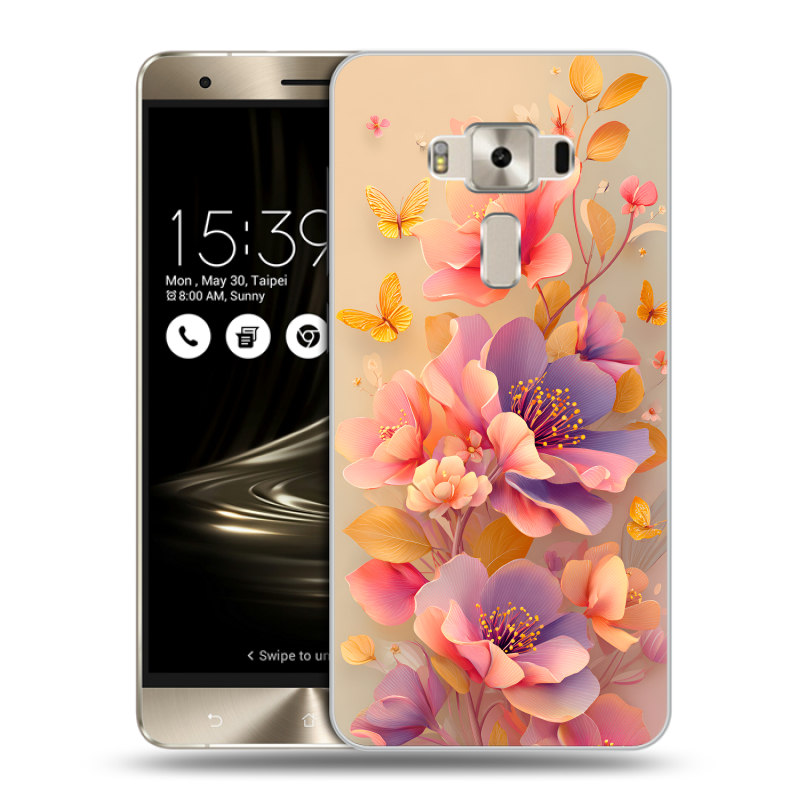 Пластиковый чехол на Asus ZenFone 3 Deluxe с принтом Цветы и бабочки Пластиковый чехол на Asus ZenFone 3 Deluxe с принтом Цветы и бабочки