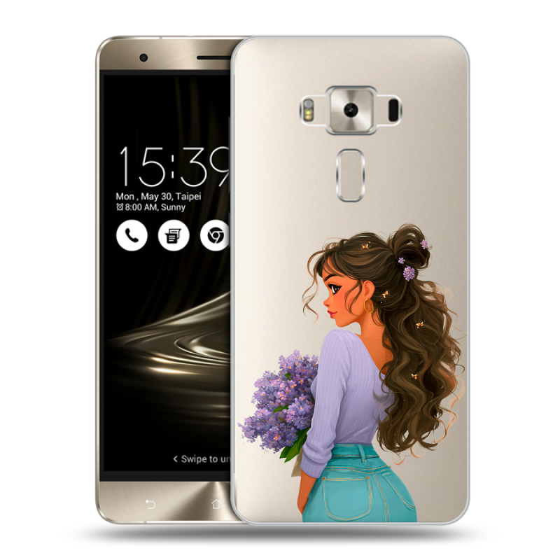 Силиконовый чехол на Asus ZenFone 3 Deluxe с принтом девушка цветы Силиконовый чехол на Asus ZenFone 3 Deluxe с принтом девушка цветы