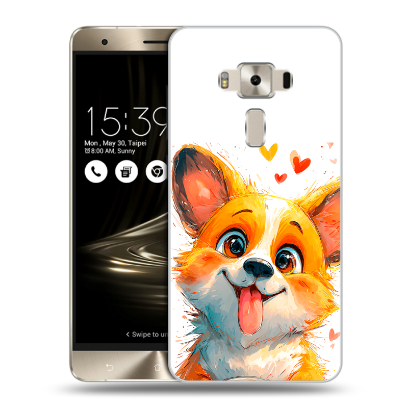 Силиконовый чехол на Asus ZenFone 3 Deluxe с принтом корги Силиконовый чехол на Asus ZenFone 3 Deluxe с принтом корги