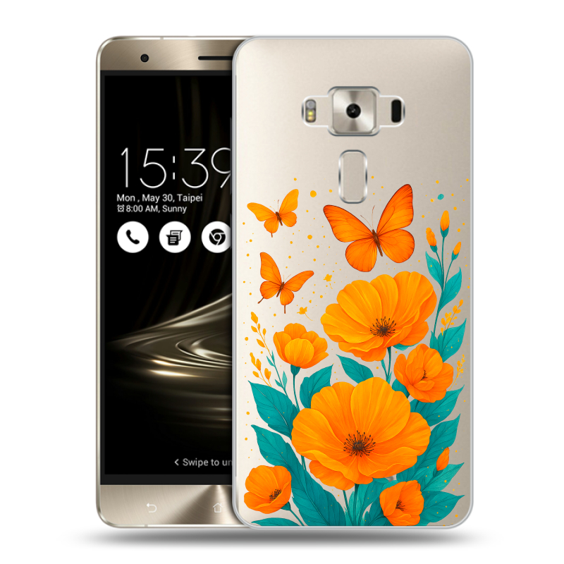 Силиконовый чехол на Asus ZenFone 3 Deluxe с принтом цветы бабочки Силиконовый чехол на Asus ZenFone 3 Deluxe с принтом цветы бабочки