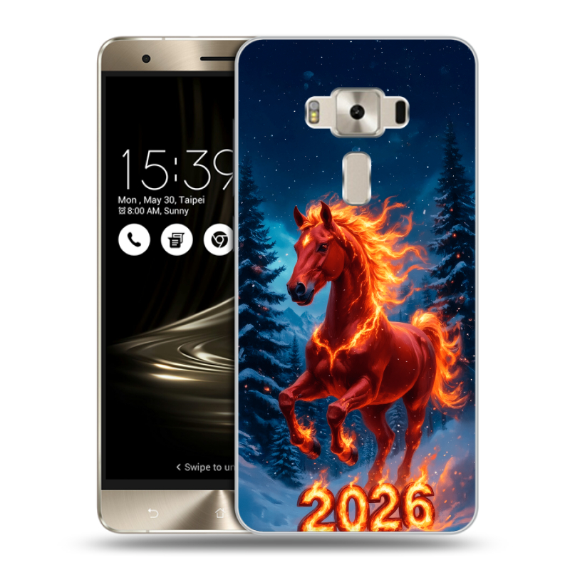Пластиковый чехол на Asus ZenFone 3 Deluxe с принтом Новый год коня Пластиковый чехол на Asus ZenFone 3 Deluxe с принтом Новый год коня