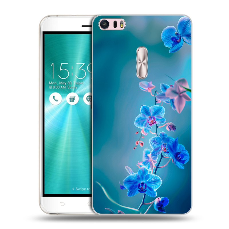Силиконовый чехол на Asus ZenFone 3 Ultra с принтом Голубые цветы Силиконовый чехол на Asus ZenFone 3 Ultra с принтом Голубые цветы