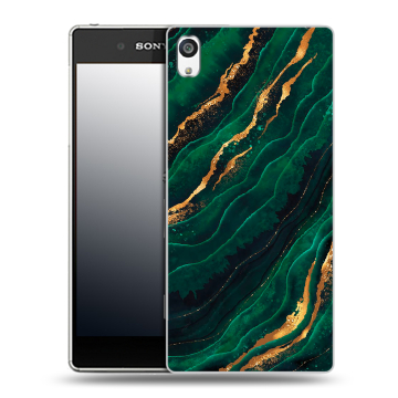 Пластиковый чехол на Sony Xperia E5 с принтом Мрамор зеленое золото Пластиковый чехол на Sony Xperia E5 с принтом Мрамор зеленое золото