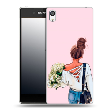 Пластиковый чехол на Sony Xperia E5 с принтом Девушка и букет Пластиковый чехол на Sony Xperia E5 с принтом Девушка и букет