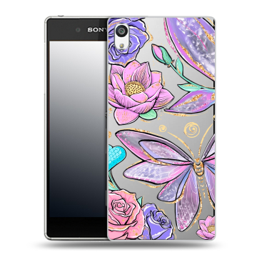 Пластиковый чехол на Sony Xperia E5 с принтом Бабочки и цветы