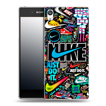 Пластиковый чехол на Sony Xperia E5 с принтом найк nike черный Пластиковый чехол на Sony Xperia E5 с принтом найк nike черный