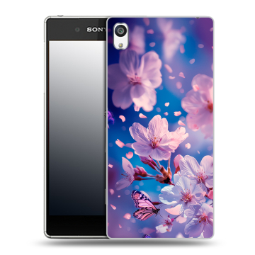 Пластиковый чехол на Sony Xperia E5 с принтом цветы бабочки