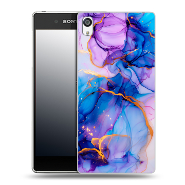 Пластиковый чехол на Sony Xperia E5 с принтом синий мрамор