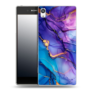 Пластиковый чехол на Sony Xperia E5 с принтом синий мрамор