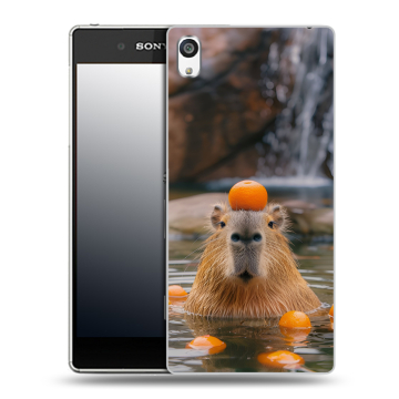 Пластиковый чехол на Sony Xperia E5 с принтом Капибара с апельсином