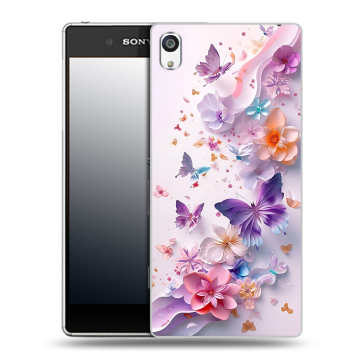 Пластиковый чехол на Sony Xperia E5 с принтом цветы бабочки