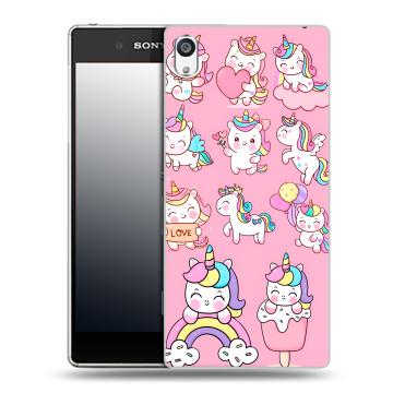 Пластиковый чехол на Sony Xperia E5 с принтом Единороги и радуга