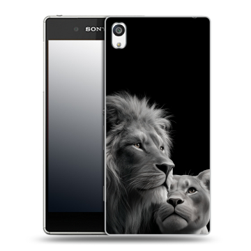 Пластиковый чехол на Sony Xperia E5 с принтом Лев кошки
