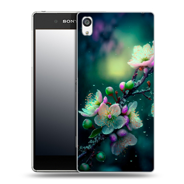 Пластиковый чехол на Sony Xperia E5 с принтом Цветы и мрамор