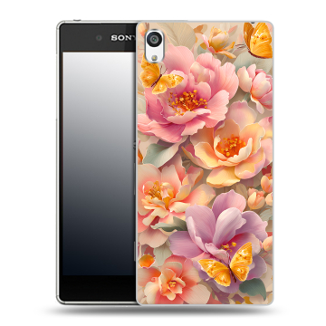 Пластиковый чехол на Sony Xperia E5 с принтом Цветы и бабочки