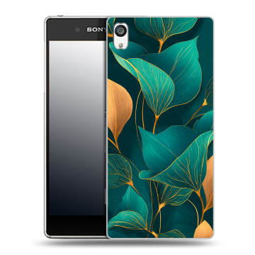 Пластиковый чехол на Sony Xperia E5 с принтом Листья и золото