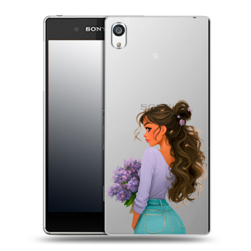 Пластиковый чехол на Sony Xperia E5 с принтом девушка цветы