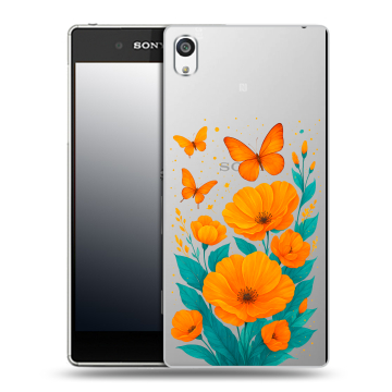 Пластиковый чехол на Sony Xperia E5 с принтом цветы бабочки
